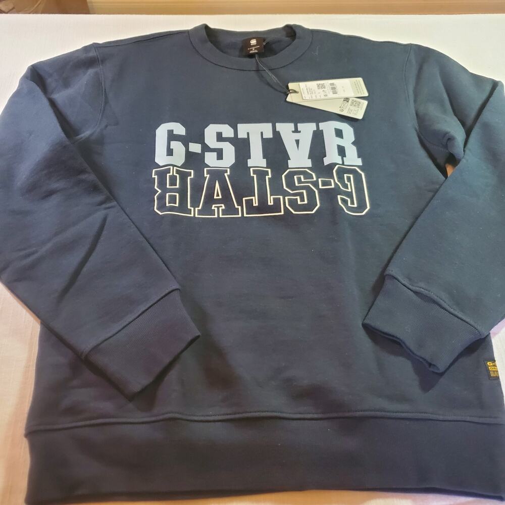 G-Star RAW Mens Size Small Sweatshirt Dark Blue Navy Logo Pullover Sweater